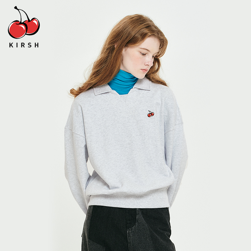 KIRSH2025秋季polo领小樱桃卫衣女款宽松休闲百搭韩版小翻领上衣