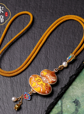淡水珍珠宋锦葫芦吊坠项链