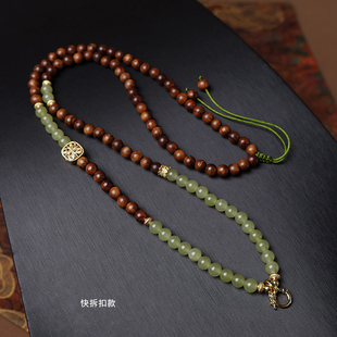 新中式泰国佛牌链子碧玉黑花梨檀木项链唐卡挂链蜜蜡文玩吊坠配绳
