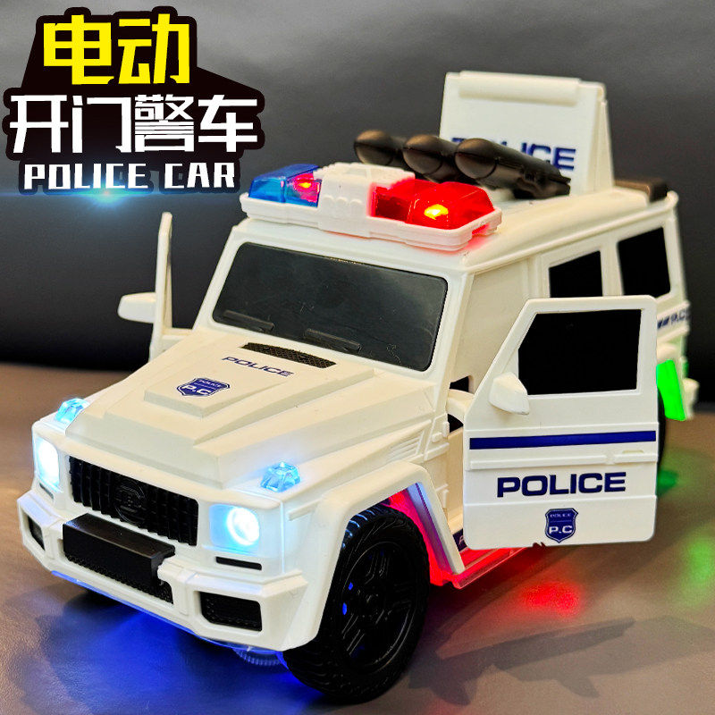 儿童电动万向声光玩具汽车2灯光音乐3-6岁宝宝开门警车男孩子礼物