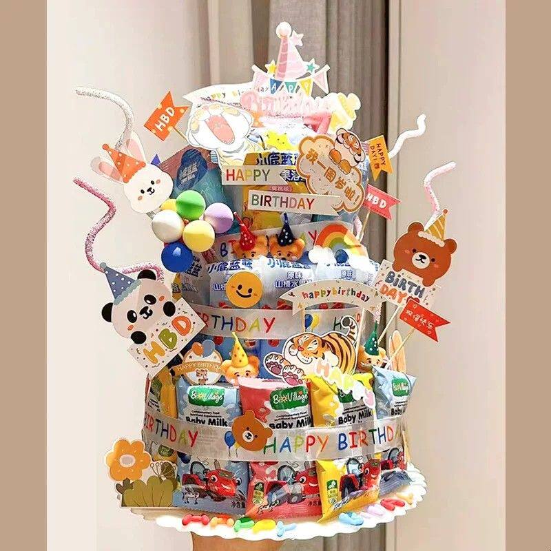 零食蛋糕diy材料蛋糕泡沫模型男女孩生日派对氛围感场景布置道具