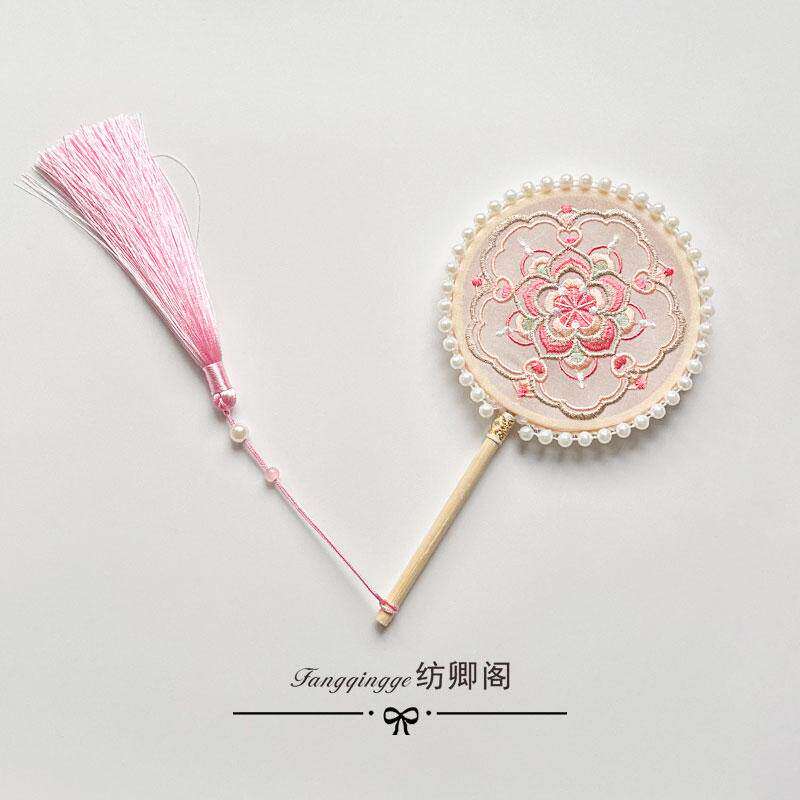 儿童汉服扇子团扇女童走秀拍摄掌中扇跳舞蹈刺绣花古风马面裙宫扇