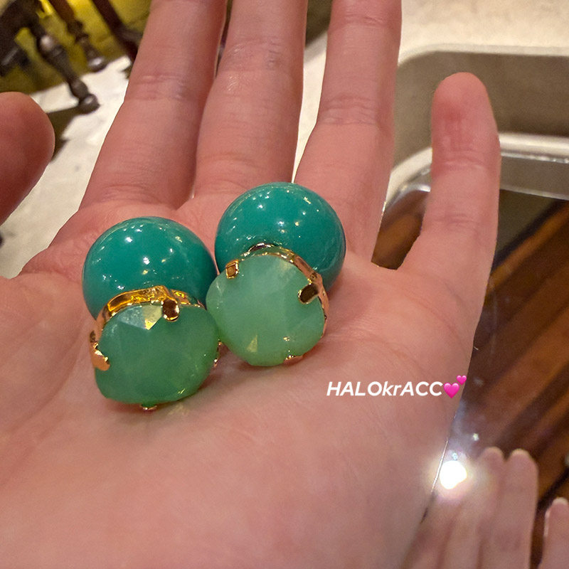HALOkrACC韩国进口 玉色蛋白奶油薄荷圆球彩糖前后耳钉耳饰