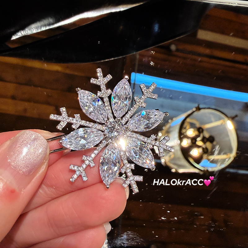 HALOkrACC韩国进口 精工切割锆石钻 冰白雪花枝杈发夹扣夹