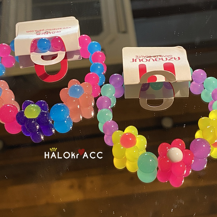 HALOkrACC韩国进口荧光色系果冻亚克力撞色花花串珠手链