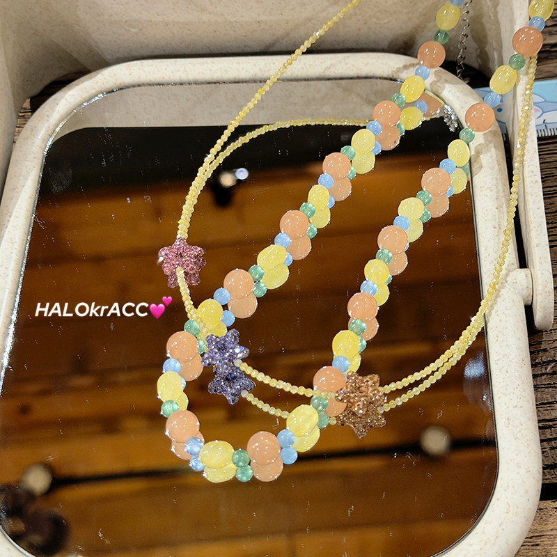 HALOkrACC韩代 夏日果糖橘子汽水清透橙子色系串珠项链颈链