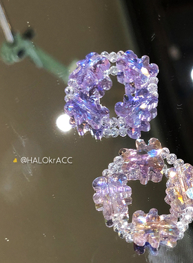HALOkrACC韩国进口 玻璃冰粉紫小熊 紫色系米珠蝴蝶结 串珠戒指
