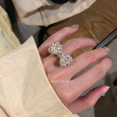 HALOkrACC韩代ins博主同款 银亮小珠子厚层叠蝴蝶结串珠戒指