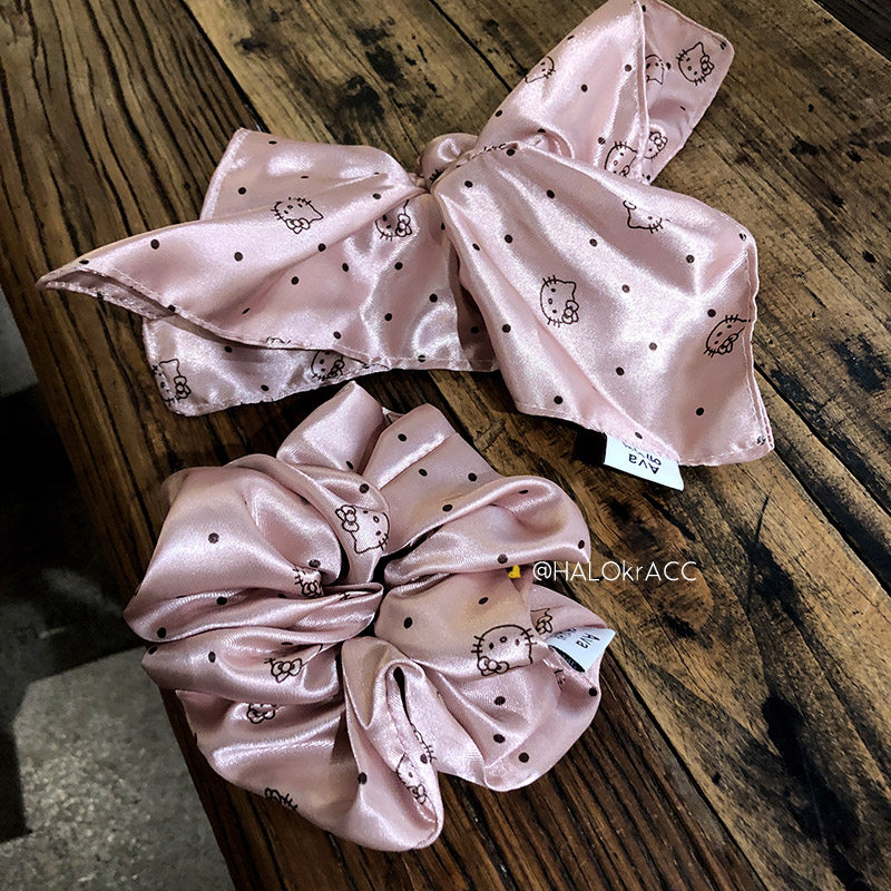 HALOkrACC韩国进口ava丝光粉色甜美猫咪简约百搭大肠发圈发绳