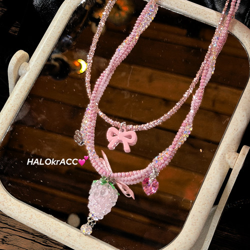 HALOkrACC韩代s水晶点缀 草莓甜心派 电光闪闪蝴蝶结葡萄项链颈链