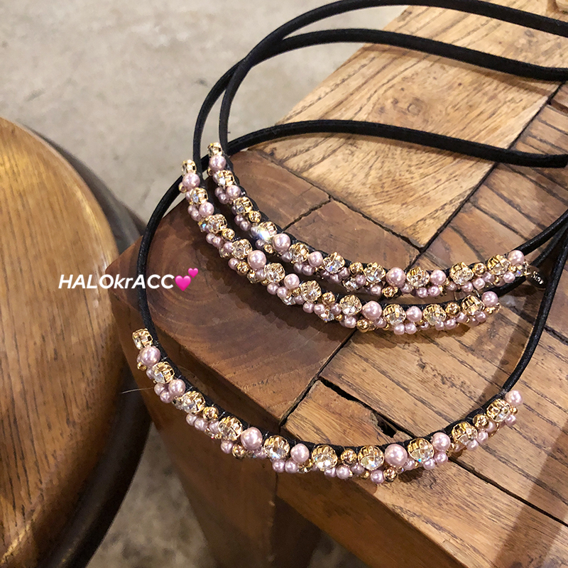 HALOkrACC韩国进口 淡紫珠钻缠绕细节温柔淑女气质 细款发箍