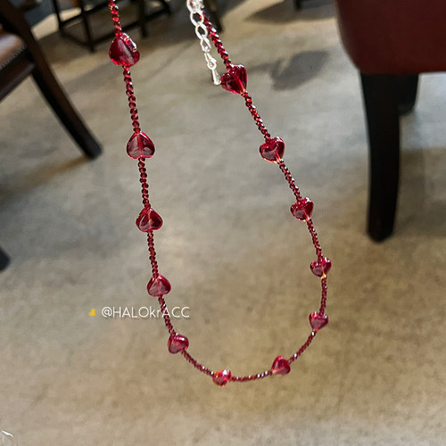 HALOkrACC韩代水漾波光红心项链