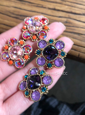 HALOkrACC韩国进口 s水晶 高贵宫廷菱形四叶花草重工水波耳钉耳饰