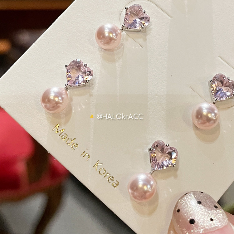 HALOkrACC韩国东大门 s水晶小巧爱心珍珠迷你百搭耳钉,饰品/流行首饰/时尚饰品新,耳钉,淘宝优惠券,粉丝福利购,淘宝优惠卷