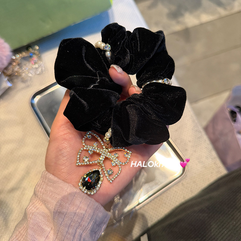 HALOkrACC韩国进口 精工设计 闪白钻蝴蝶吊坠黑丝绒大肠发圈发绳,饰品/流行首饰/时尚饰品新,发饰,淘宝优惠券,粉丝福利购,淘宝优惠卷