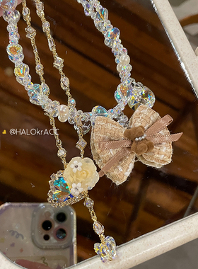 HALOkrACC韩s水晶小熊玫瑰项链