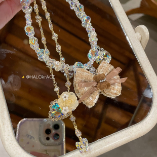 HALOkrACC韩代s水晶 极光水波格子小熊 温柔玫瑰花炫彩心项链