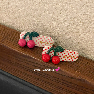 HALOkrACC韩国进口阿兹娜奶油小樱桃波点奶白树脂小发夹刘海夹