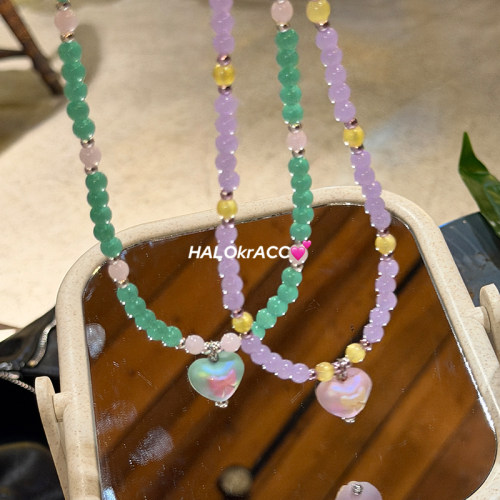 HALOkrACC韩代 夏日多巴胺油润奶糖轻紫薄荷极光腮红爱心串珠项链