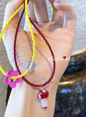 HALOkrACC韩国串珠琉璃蘑菇项链