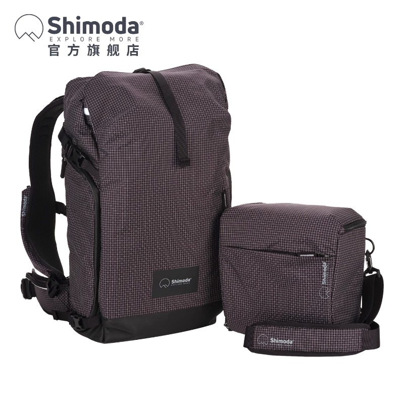 Shimoda摄影包sidecountry乡野系列28/32L黑白格女士专业休闲户外旅行登山相机包防水大容量上下分仓双肩枪包