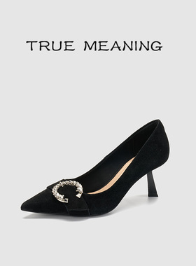 TrueMeaning高跟鞋2025新款优雅通勤舒适职业羊皮软面单鞋女