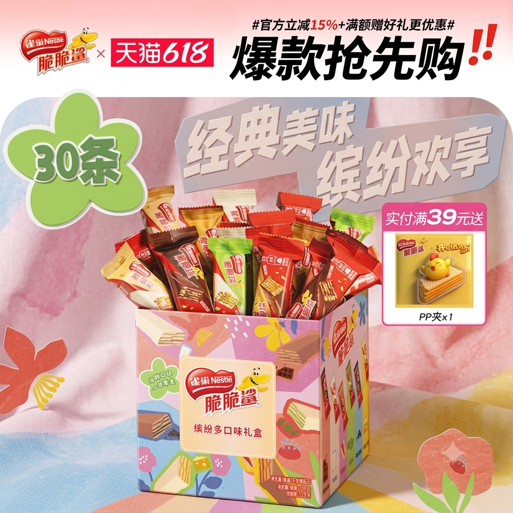 【夏日礼盒】雀巢脆脆鲨威化饼干礼盒装375g混合口味单独包装零食