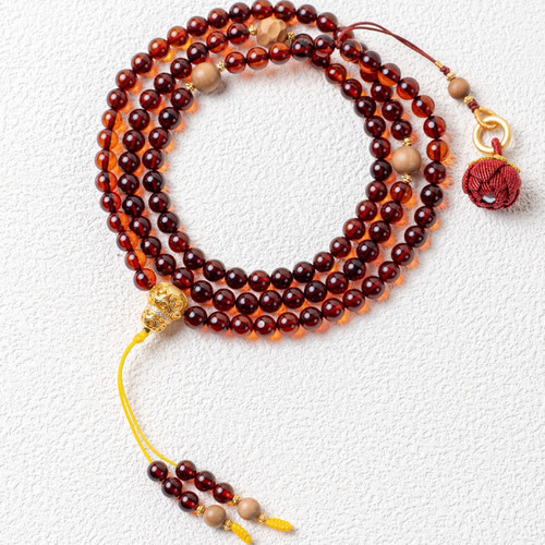 范语 血珀108念珠迈索尔正区老山檀 非遗编织莲花挂件