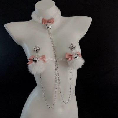 女仆兔兔！毛绒项圈女铃铛身体链蝴蝶结可爱毛球挂链胸饰项链饰品