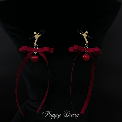 Puppy*红丝带爱心水音铃铛蝴蝶结身体链女饰品胸链胸夹胸饰礼物