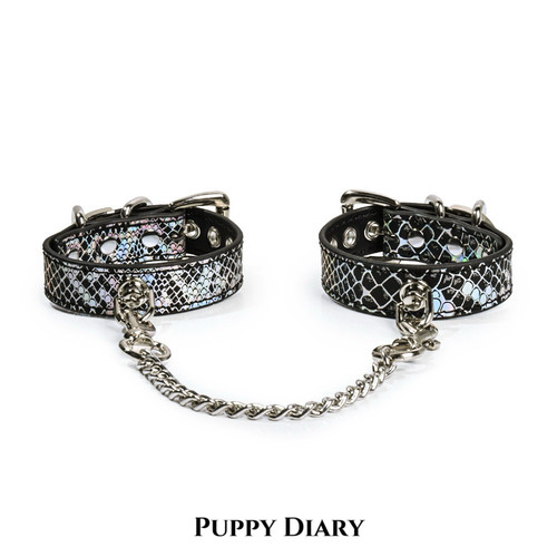 Puppy*蛇皮纹手环女手链手饰亚文化情侣皮革剧本cos粉色手铐道具
