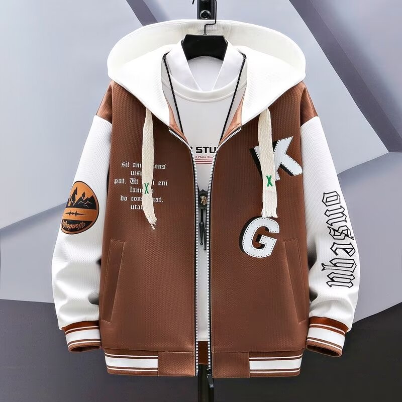 外套男春秋季新款连帽卫衣青少年大童帅气潮牌初中高中学生棒球服