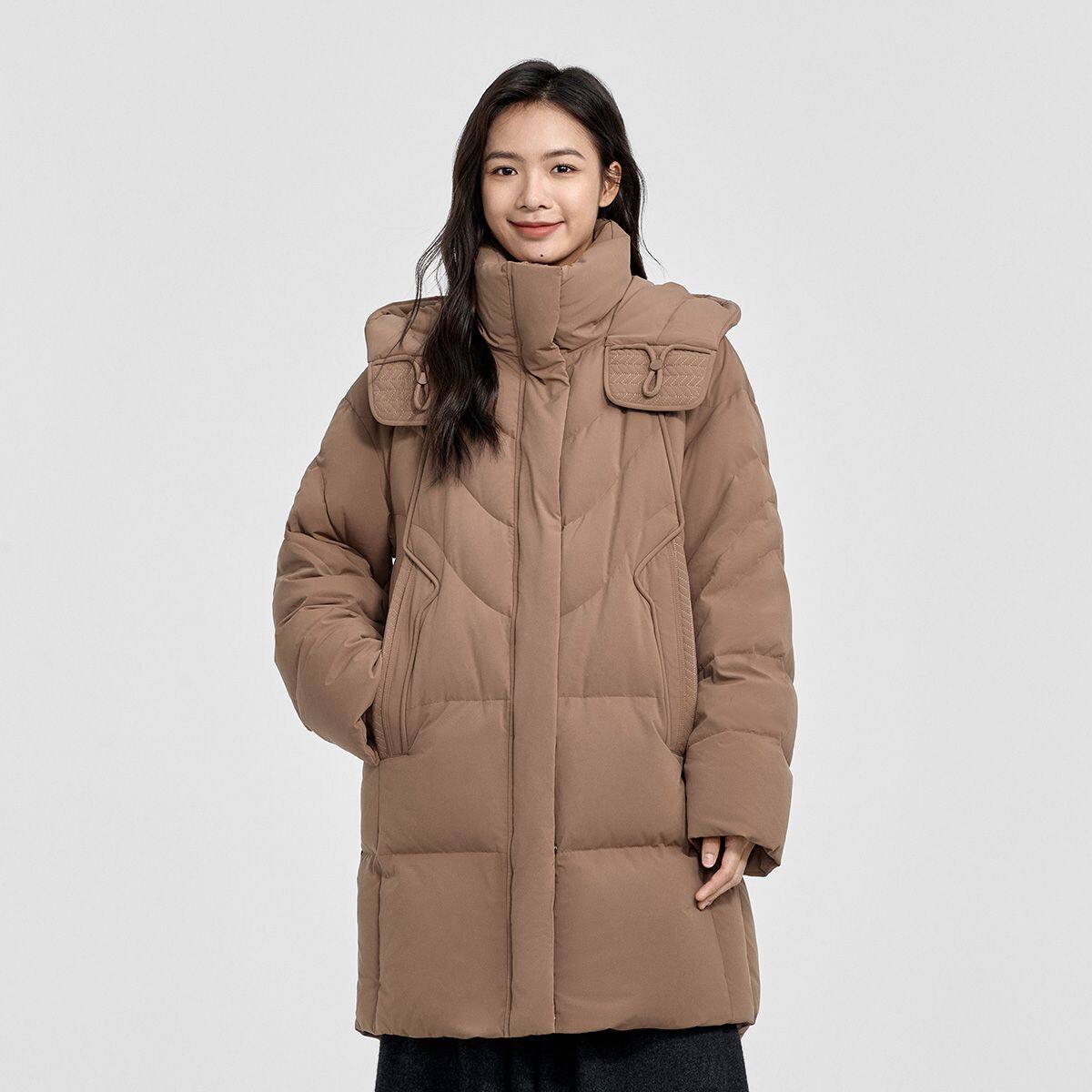 千仞岗正品冬新款中长款女纯色羽绒服简约时尚保暖外套Y308130Y