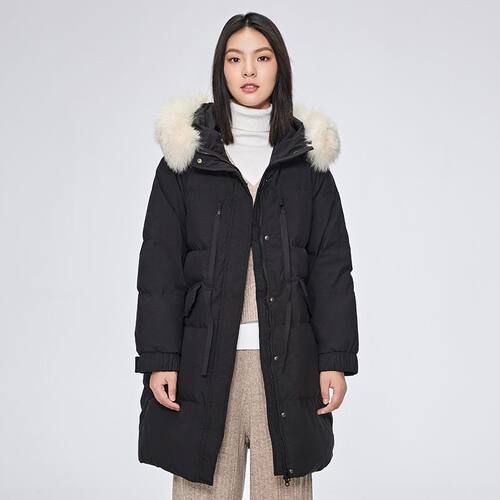 千仞岗秋冬中长款连帽大毛领羽绒服女H版显瘦加厚冬装Y278102Y