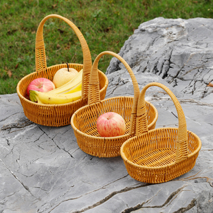 仿藤编织手提篮花篮水果篮户外野餐篮拍照摆件编织篮买菜采摘篮子