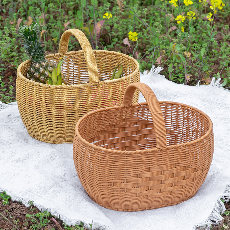 仿藤编提篮手工编织筐采摘塑料篮