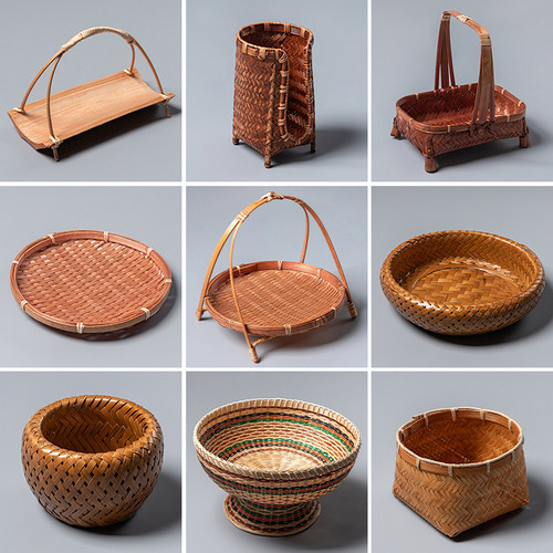 咖色复古竹编收纳篮零食篮