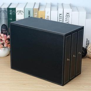 储物盒创意办公 丽然皮革文件收纳柜盒A4纸桌面文具整理三层抽屉式