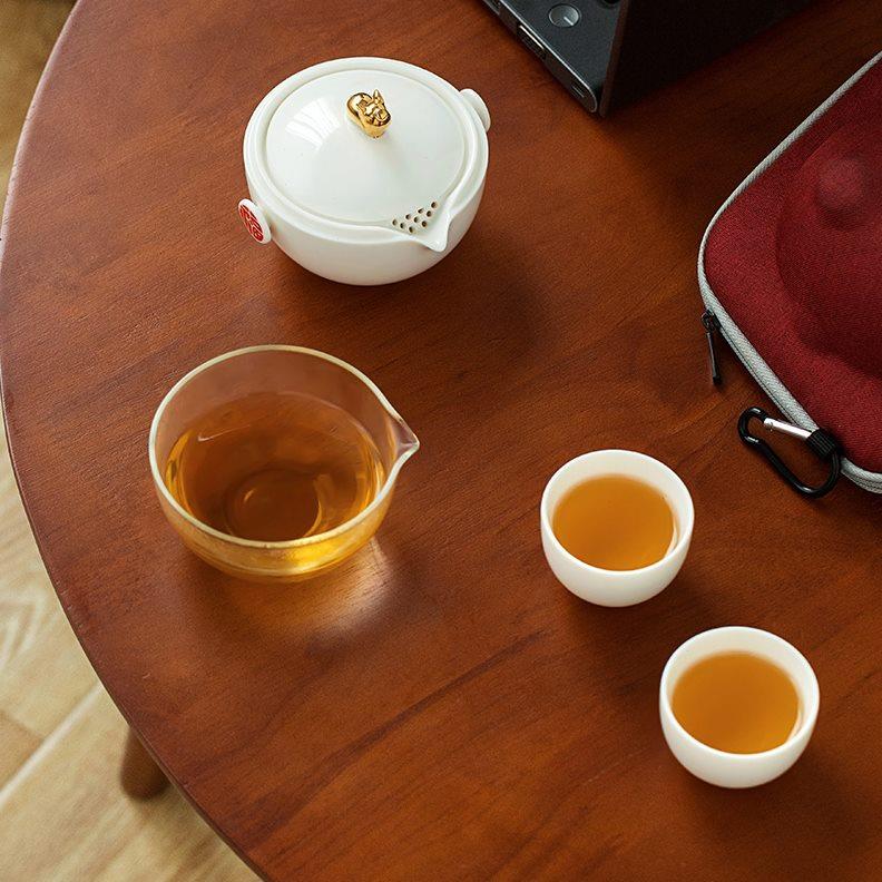 白瓷快客杯一壶二杯 日式旅行 办公迷你便携茶具套装功夫泡茶陶瓷