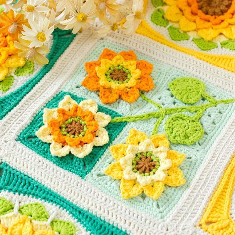 苏苏姐家向日葵花毯打发时间diy制作毛线团编织钩针材料包譱