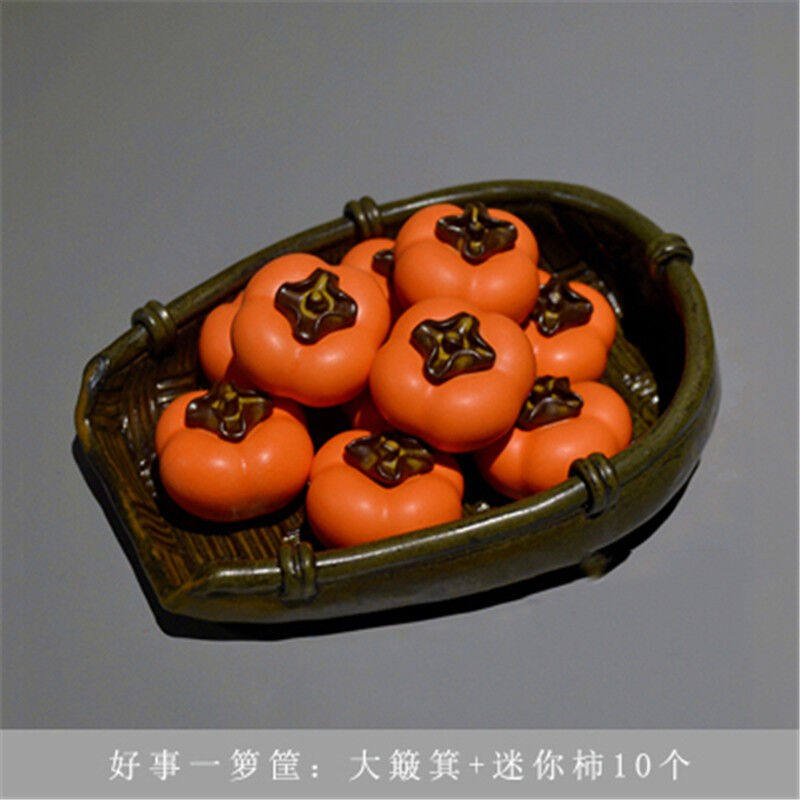 晗畅柿子摆件陶瓷柿柿如意茶叶罐迷你小柿子茶具存茶罐茶台茶道茶