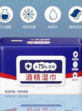 80抽含75度酒精消毒湿巾办公家用卫生杀菌专用湿纸巾大包抑菌