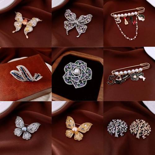 珍珠镂空锆石花朵百搭胸针轻奢风