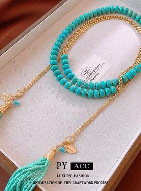 戴跨境夸张锁骨饰品批发流苏镶钻ins设计感复古项链高级感多链女