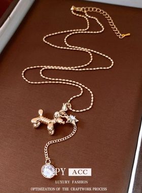 可气质项链毛衣链真金轻奢小狗吊坠调节高级感14K时尚电镀项饰女