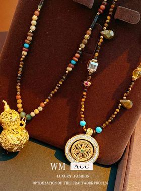 小众饰品设计感虎眼石葫芦项链毛衣链彩石高级感串珠项饰轻奢批发