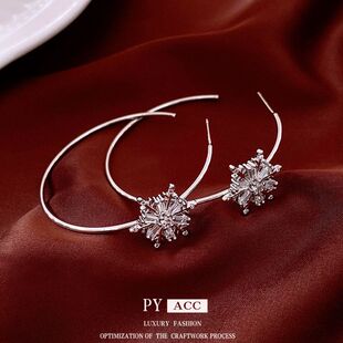 雪花冷淡耳钉锆石耳环百搭轻奢风风设计个性银针耳饰潮流气质时尚