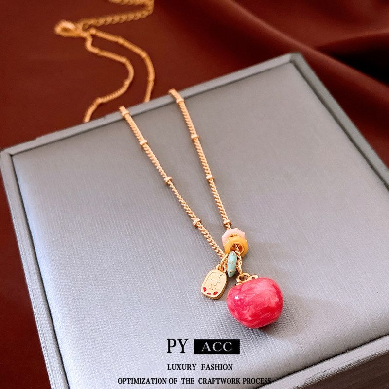 串珠苹果毛衣链吊坠精致石项链