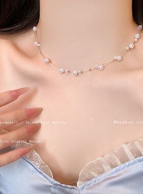 轻奢小众珍珠项链双层颈红时尚