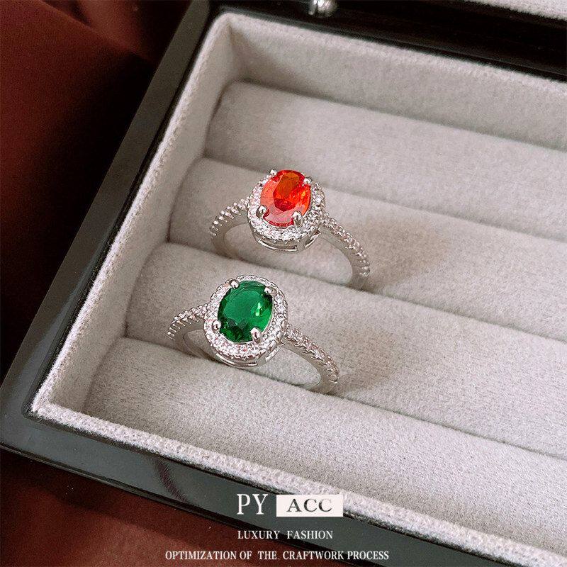 手饰小众简约时尚个性百搭戒精致戒指食指开口气质椭圆形锆石设计